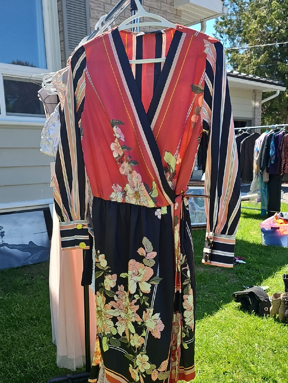 Zara Floral Wrap Dress in Red, Black and Pink